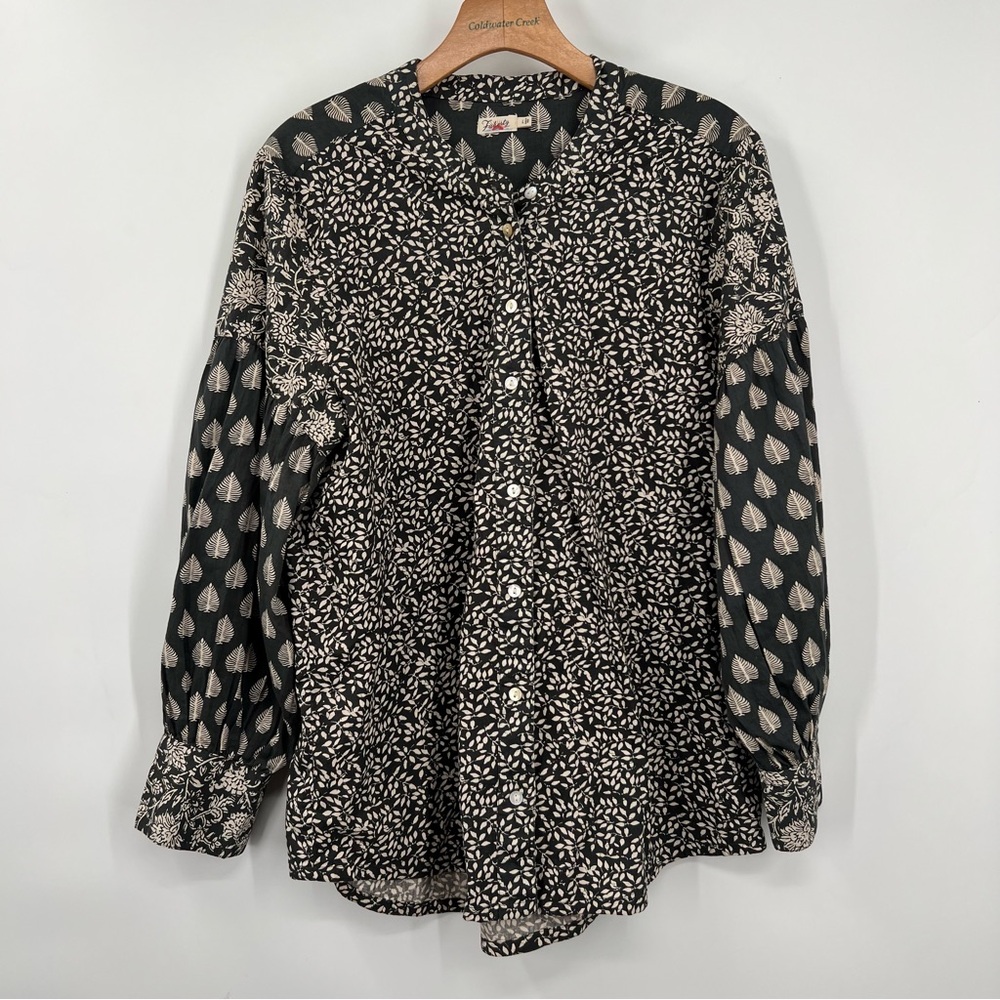 Faherty Adalyn Button Front Leaf Batik Print Blou… - image 2